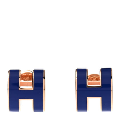 Hermes Rose Gold Lacquered Pop H Earrings Navy Bleu 1 of 5