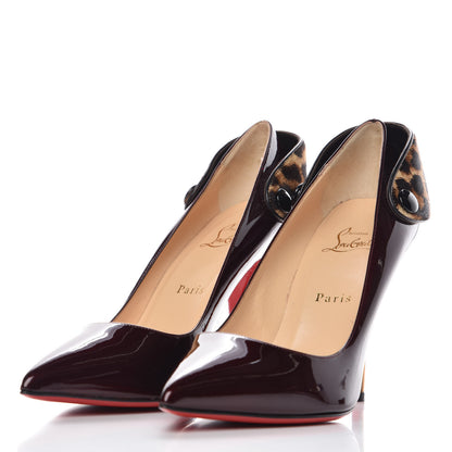 Christian Louboutin Patent Pony Hair Leopard Print Huguette 100 Pumps 39 Rouge Noir Leopard 3 of 15