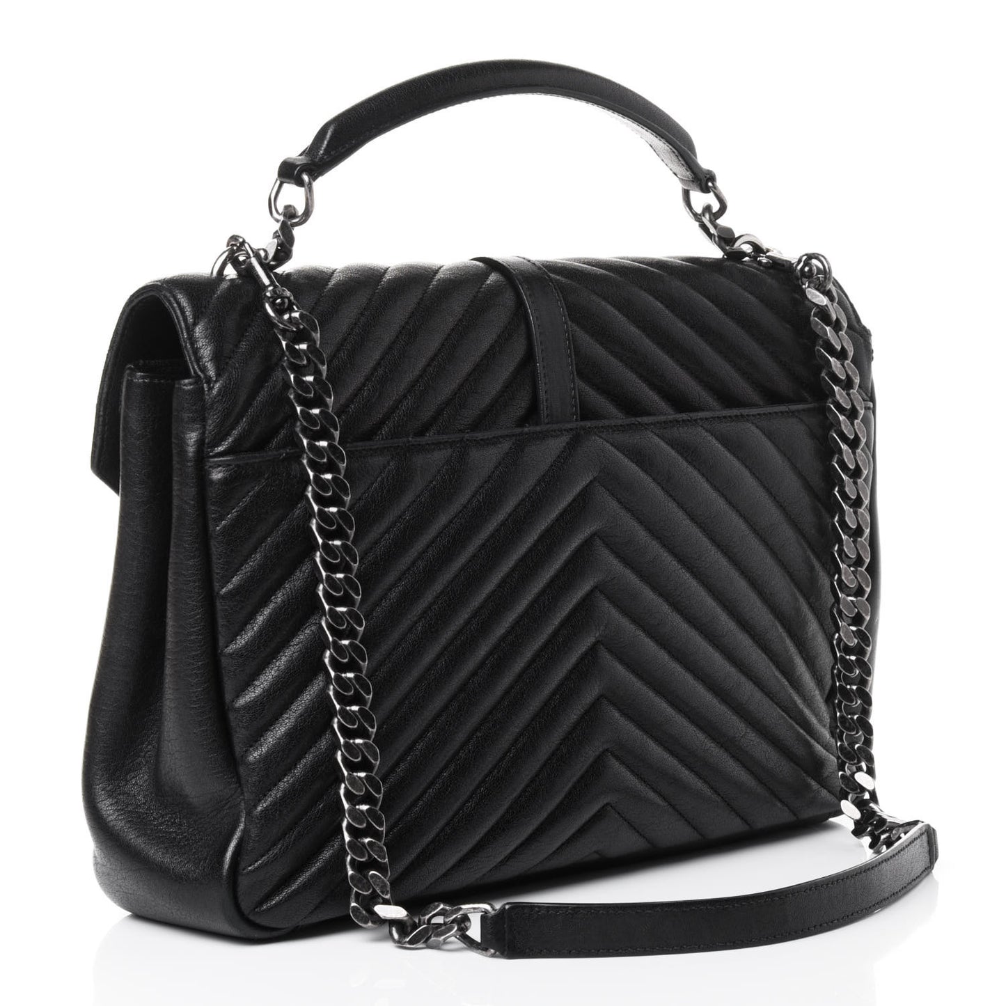 Sheepskin Matelasse Chevron Monogram Large College Satchel Black