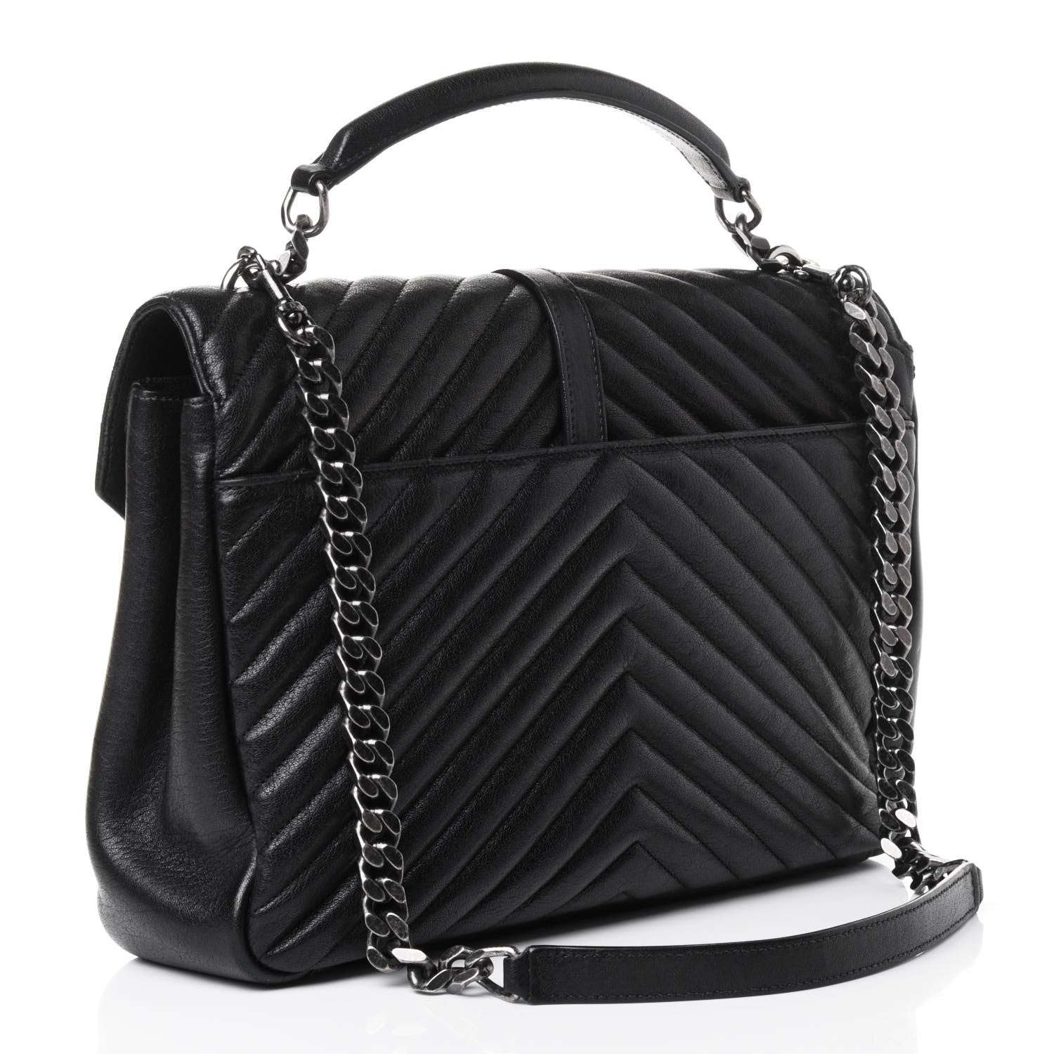 Saint Laurent Sheepskin Matelasse Chevron Monogram Large College Satchel Black 2 of 4