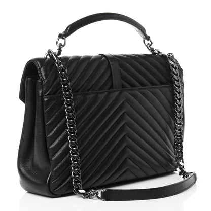 Saint Laurent Sheepskin Matelasse Chevron Monogram Large College Satchel Black 2 of 4