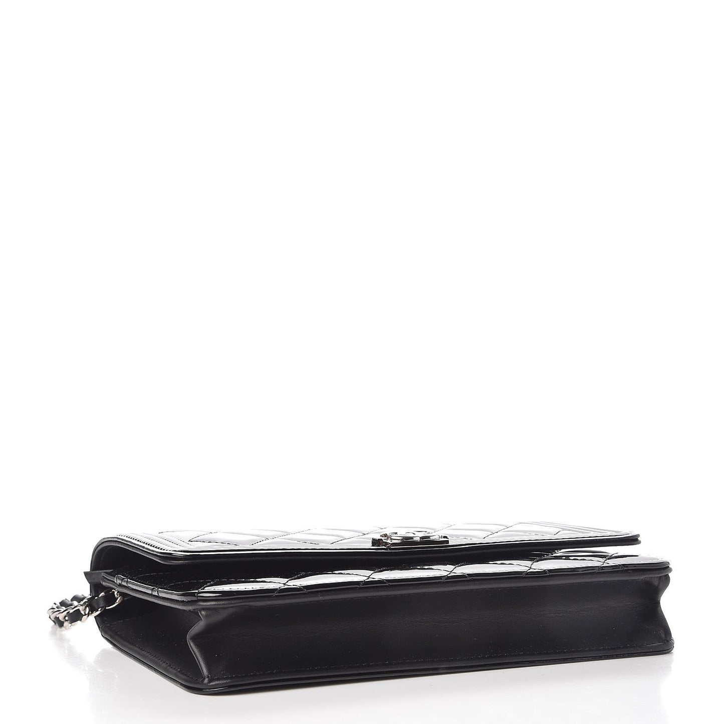 Patent Calfskin Quilted Boy Wallet On Chain WOC Black