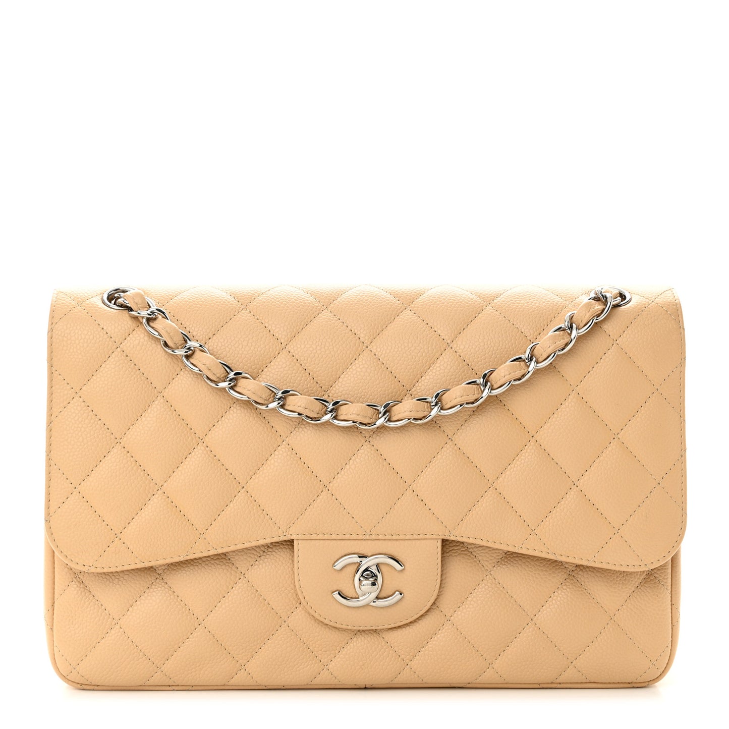 Caviar Quilted Jumbo Double Flap Beige Clair