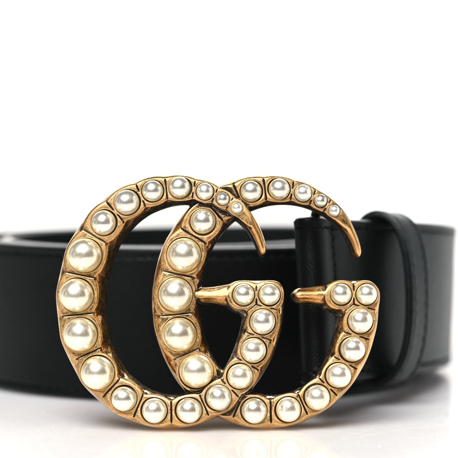 Gucci Moon Calfskin Pearl Double G 40mm Belt 70 28 Black Cream 2 of 5