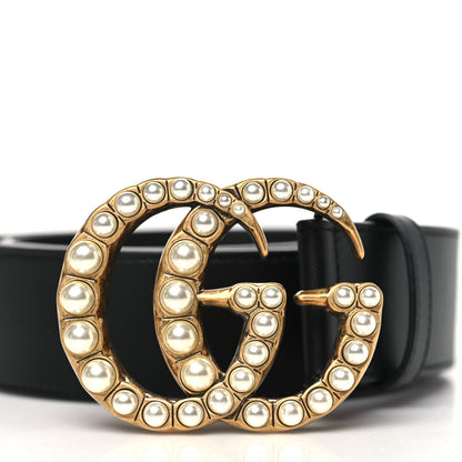 Gucci Moon Calfskin Pearl Double G 40mm Belt 70 28 Black Cream 2 of 5