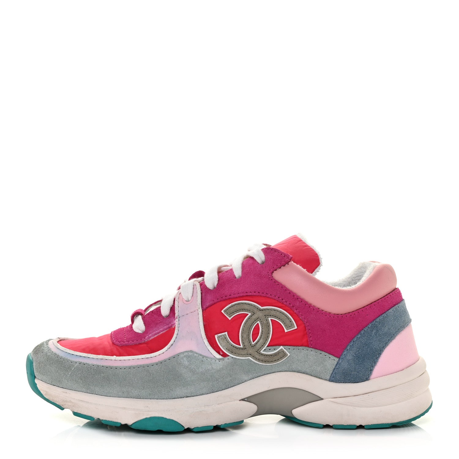 Chanel Nylon Calfskin Suede Womens CC Sneakers 39 Fuchisa Pink 1 of 9