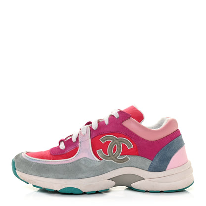 Chanel Nylon Calfskin Suede Womens CC Sneakers 39 Fuchisa Pink 1 of 9
