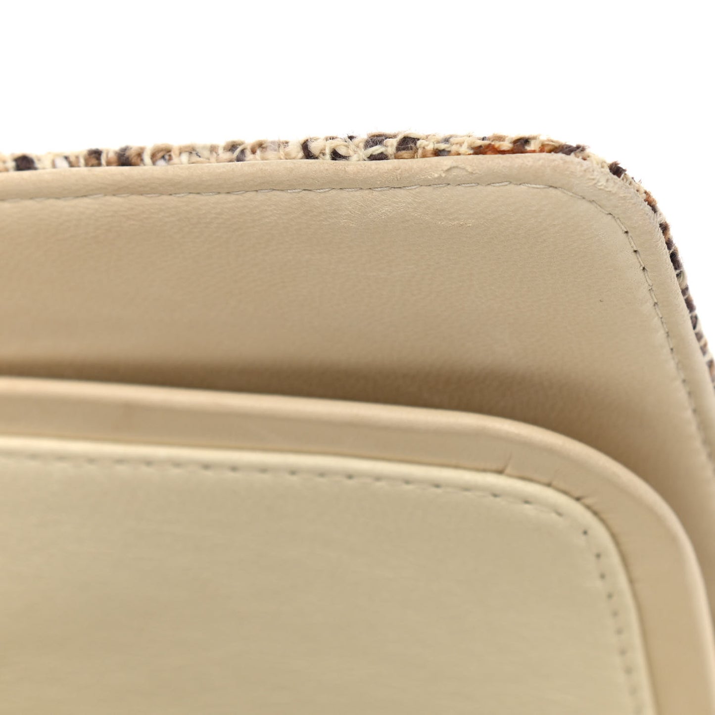 Tweed Quilted Medium Double Flap Beige Brown Multicolor