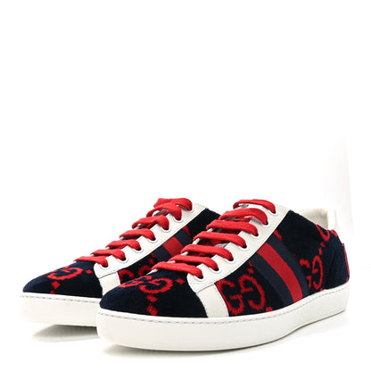 Gucci Terry Cloth GG Monogram Web Womens Ace Sneakers 37.5 Blue Red 4 of 9