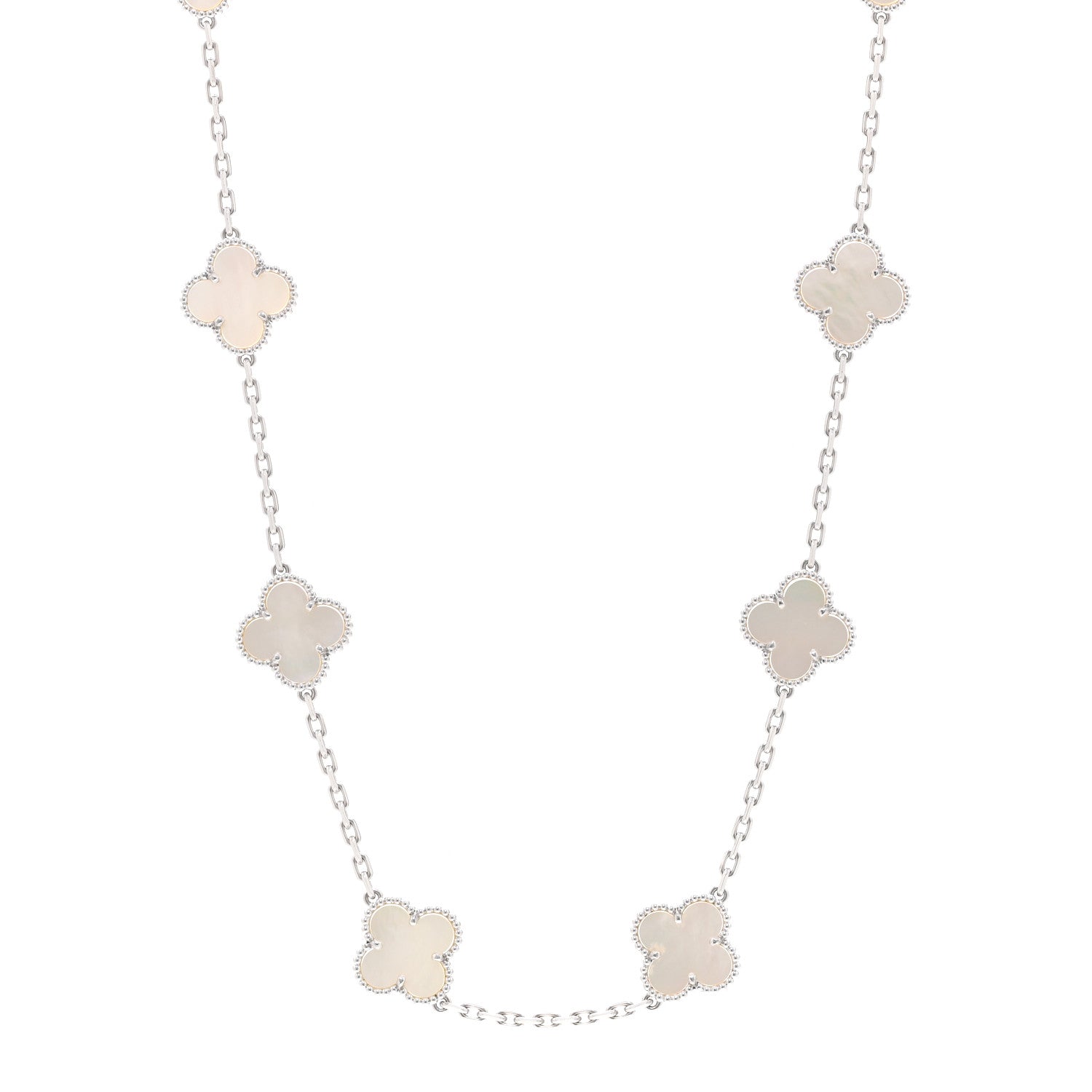 Van Cleef & Arpels 18K White Gold Mother of Pearl 10 Motifs Vintage Alhambra Necklace 1 of 7