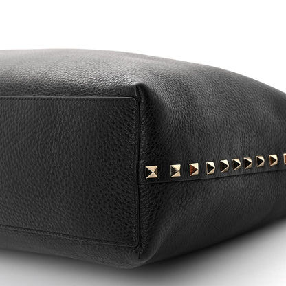 Valentino Garavani Grainy Calfskin Medium Rockstud Tote Black Rose Quartz 9 of 9