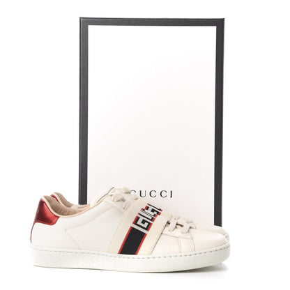 Gucci Calfskin Stripe Womens New Ace Sneakers 35 New Mystic White Ecru Red Flame 10 of 10