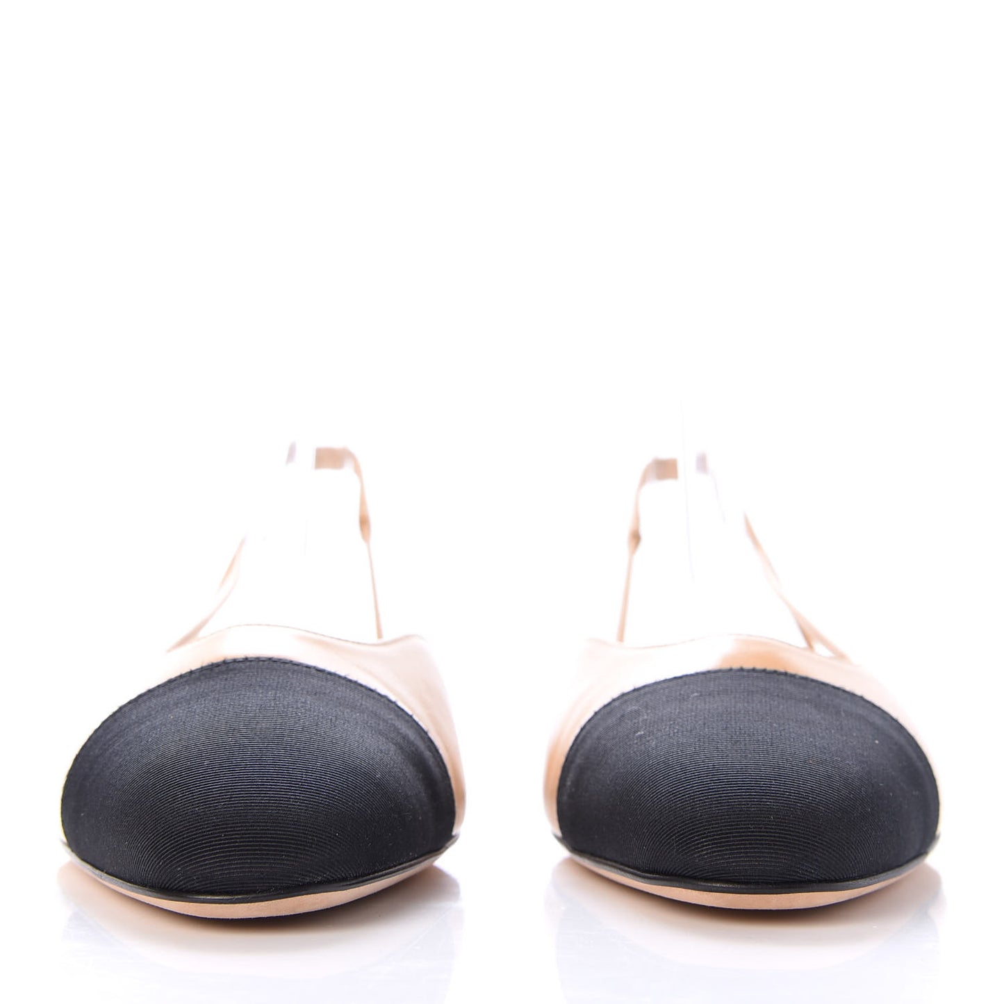 Lambskin Grosgrain Cap Toe CC Slingback Sandals 37 Beige Black