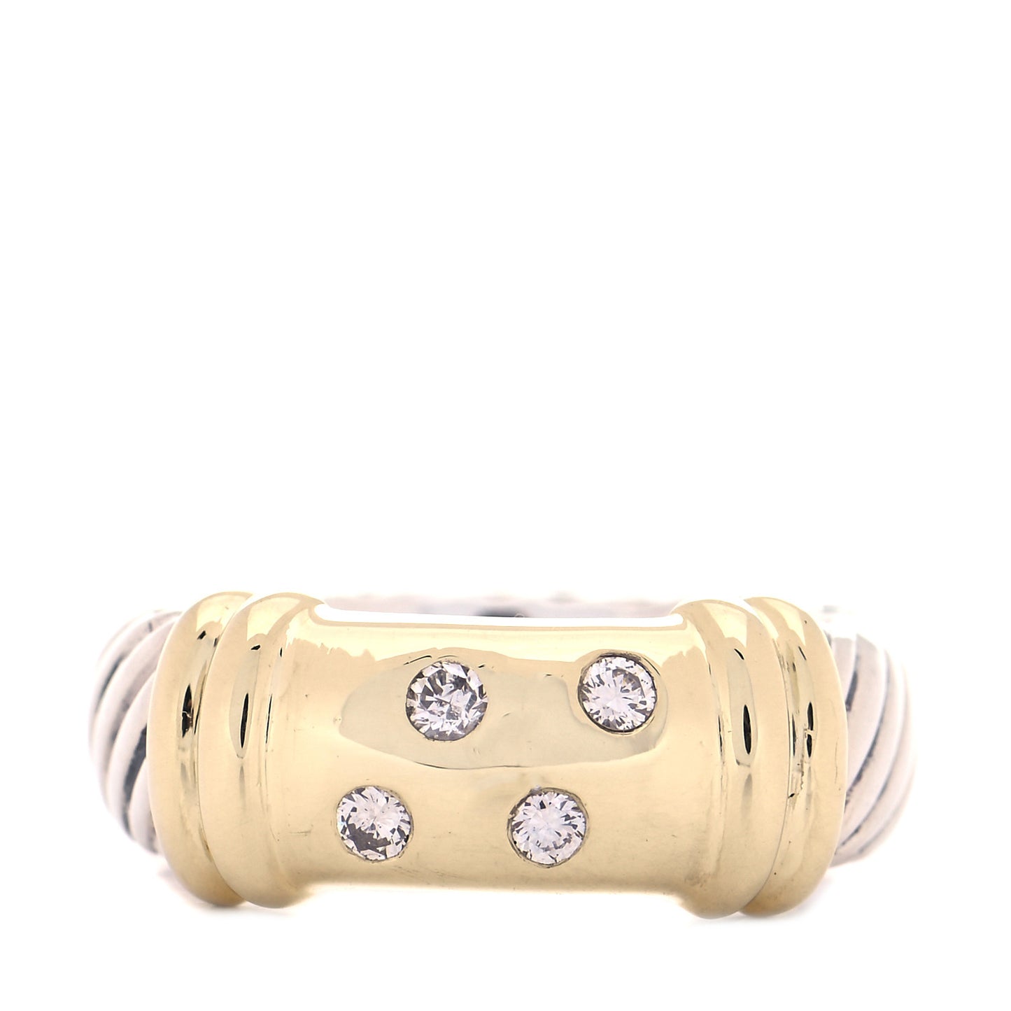 Sterling Silver 18K Yellow Gold Diamond 8mm Metro Cable Ring 49 5