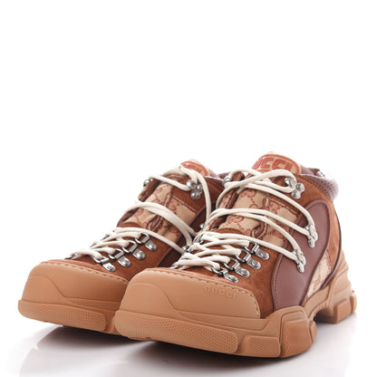 Gucci X SEGA Suede Calfskin GG Monogram Mens Flashtrek Sneakers 8.5 New Cuir Beige Ruggine 3 of 11