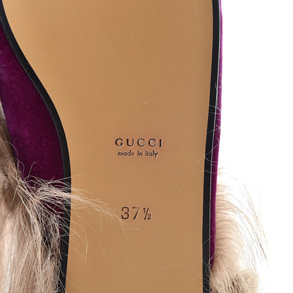 Gucci Velvet Fur Womens Princetown Slippers 37.5 Fucsia Violet Cyclamen Natural 6 of 9