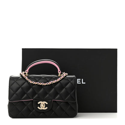 Chanel Lambskin Quilted Bi-Color Mini Top Handle Rectangular Flap Black Lilac 13 of 13