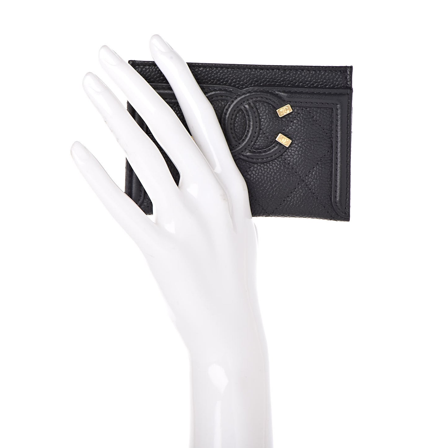 Caviar Quilted Filigree Card Holder Black