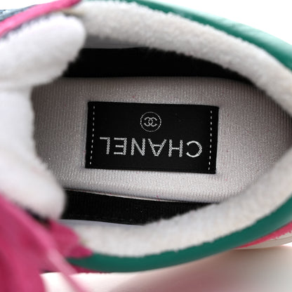 Chanel Nylon Calfskin Suede CC Sneakers 39.5 Pink Green 8 of 17