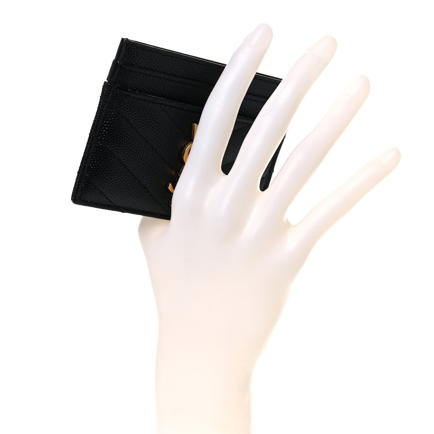 Saint Laurent Grain De Poudre Matelasse Chevron Monogram Credit Card Case Black 2 of 8