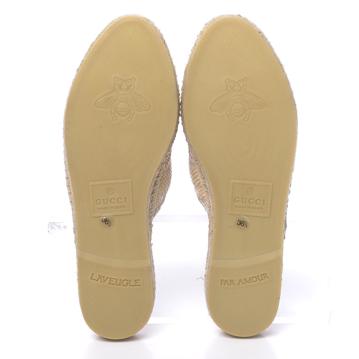 Straw Elaphe Matelasse GG Marmont Espadrille Slippers 36.5 Natural Cream Brown