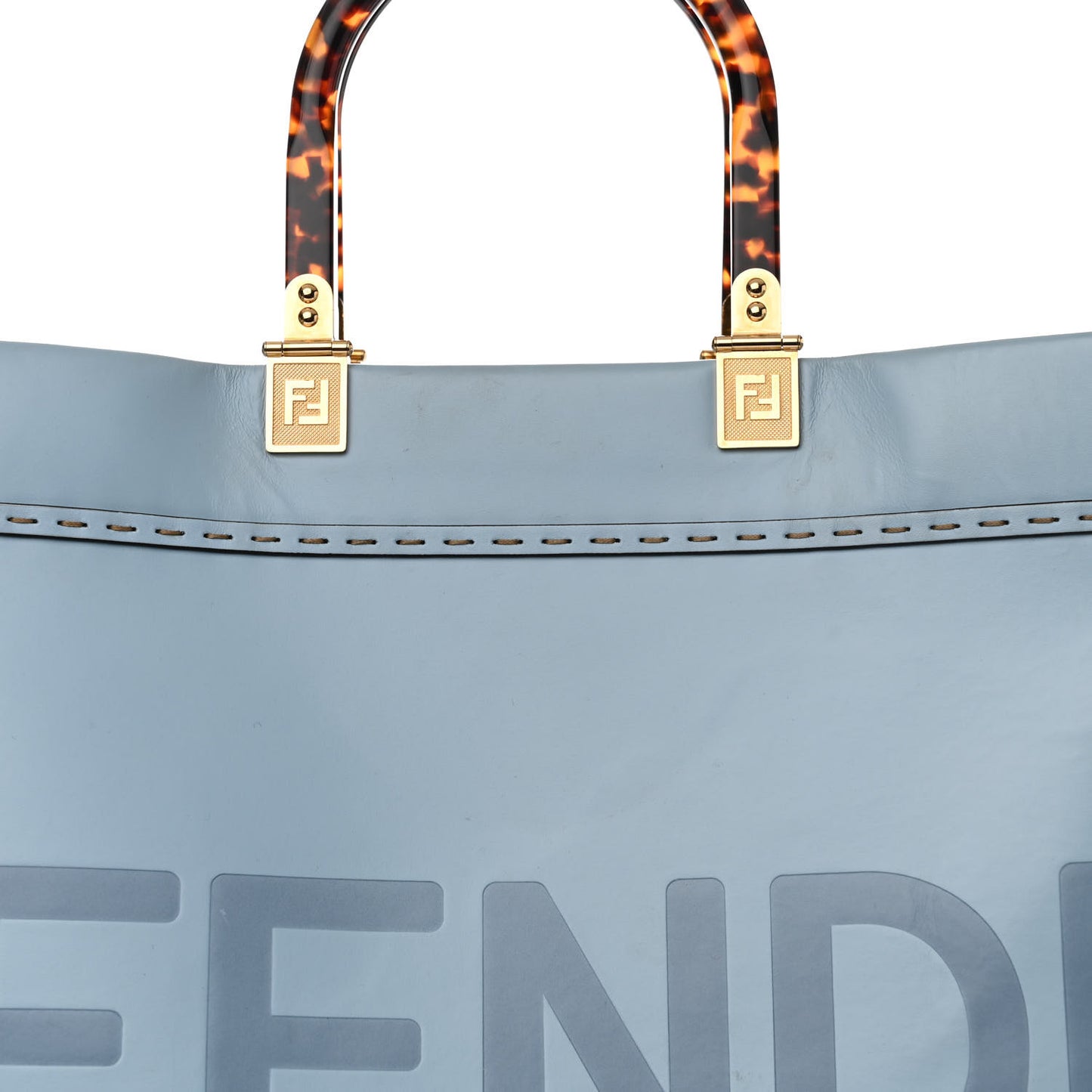 Vitello King Plexiglass Logo Embossed Medium Fendi Sunshine Shopper Tote Azzurro Baby