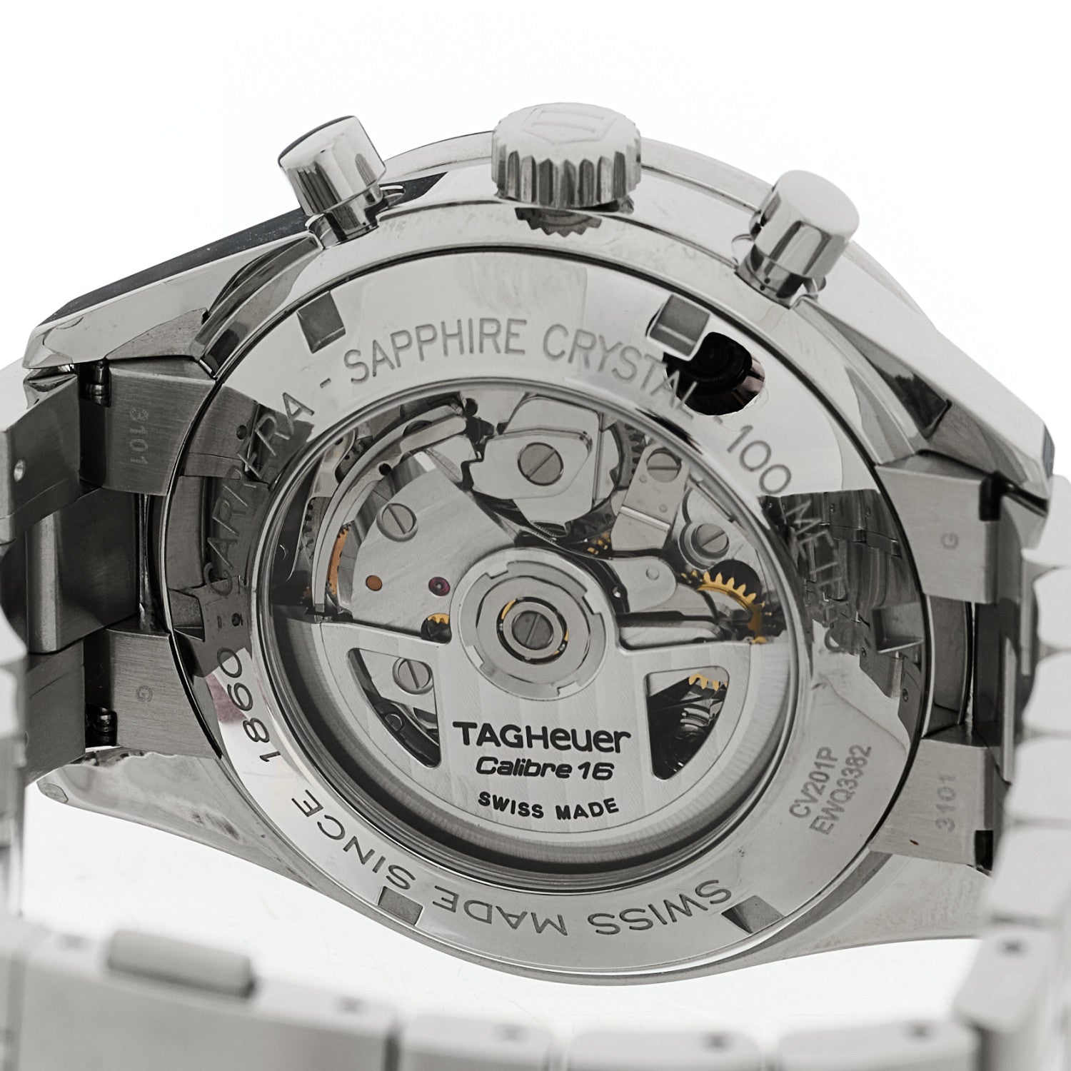 Tag Heuer Stainless Steel Black Mother of Pearl 41mm Carrera Chronograph Automatic Watch CV201P 4 of 4
