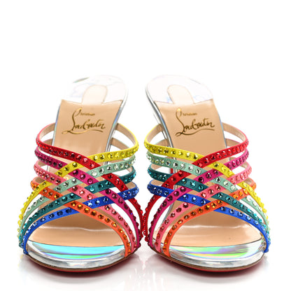 Christian Louboutin Specchio Calfskin Crystal Marthastrass 100 Slide Sandals 37.5 Silver Multicolor 2 of 10