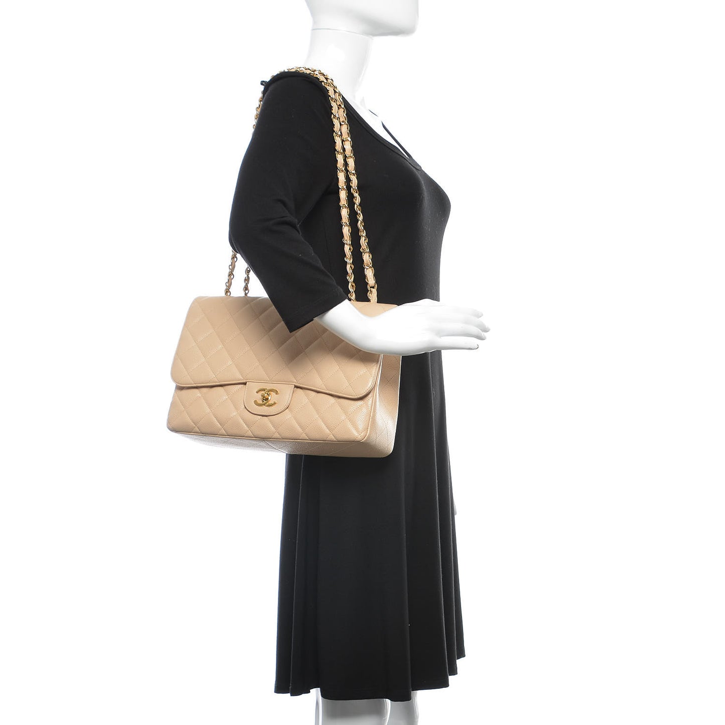 Caviar Quilted Jumbo Single Flap Beige Clair