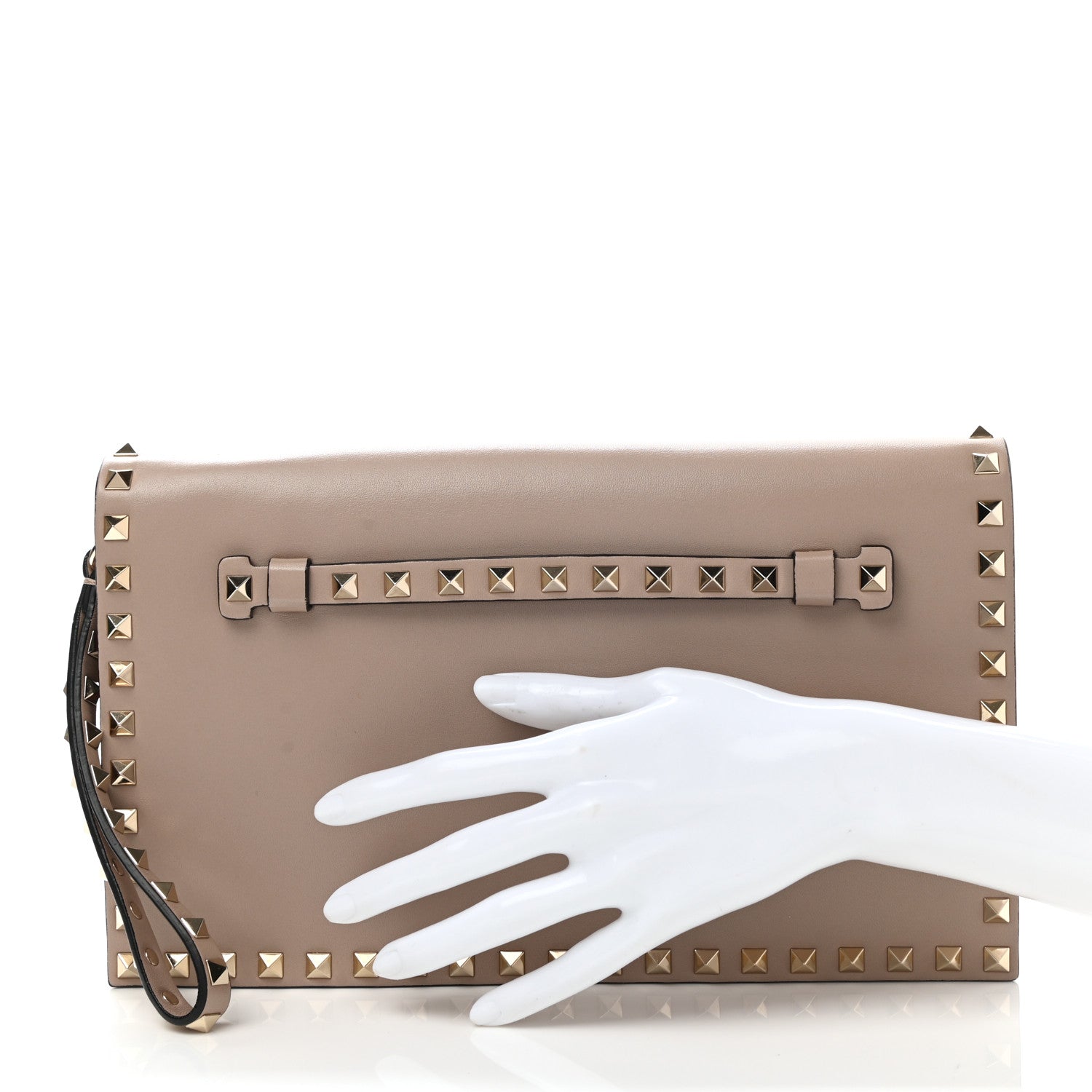 Valentino Garavani Nappa Rockstud Wristlet Clutch Poudre 2 of 8