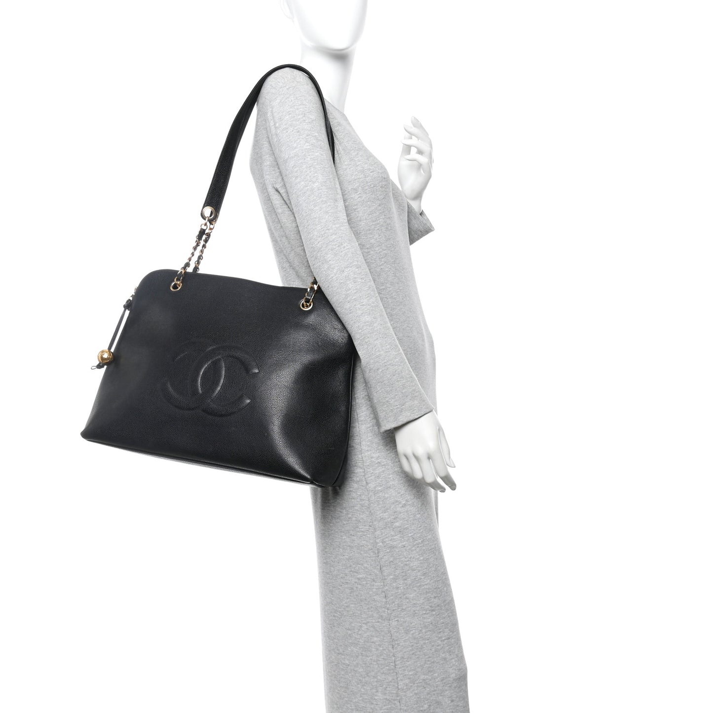 Caviar Large CC Shoulder Bag Black Black