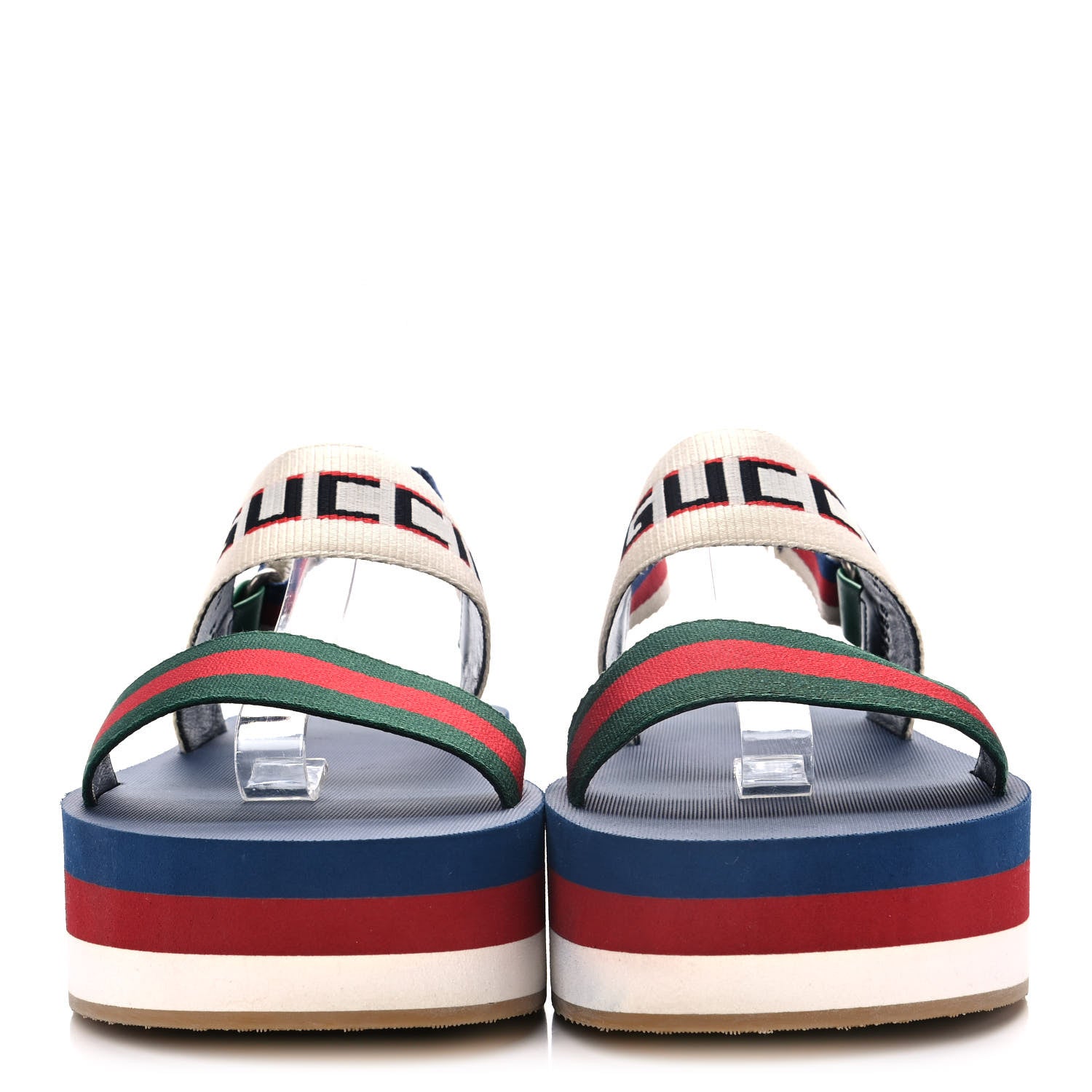 Gucci Nylon Stripe Logo Sylvie Web Platform Slingback Sandals 39 Green Red Ecru 2 of 10