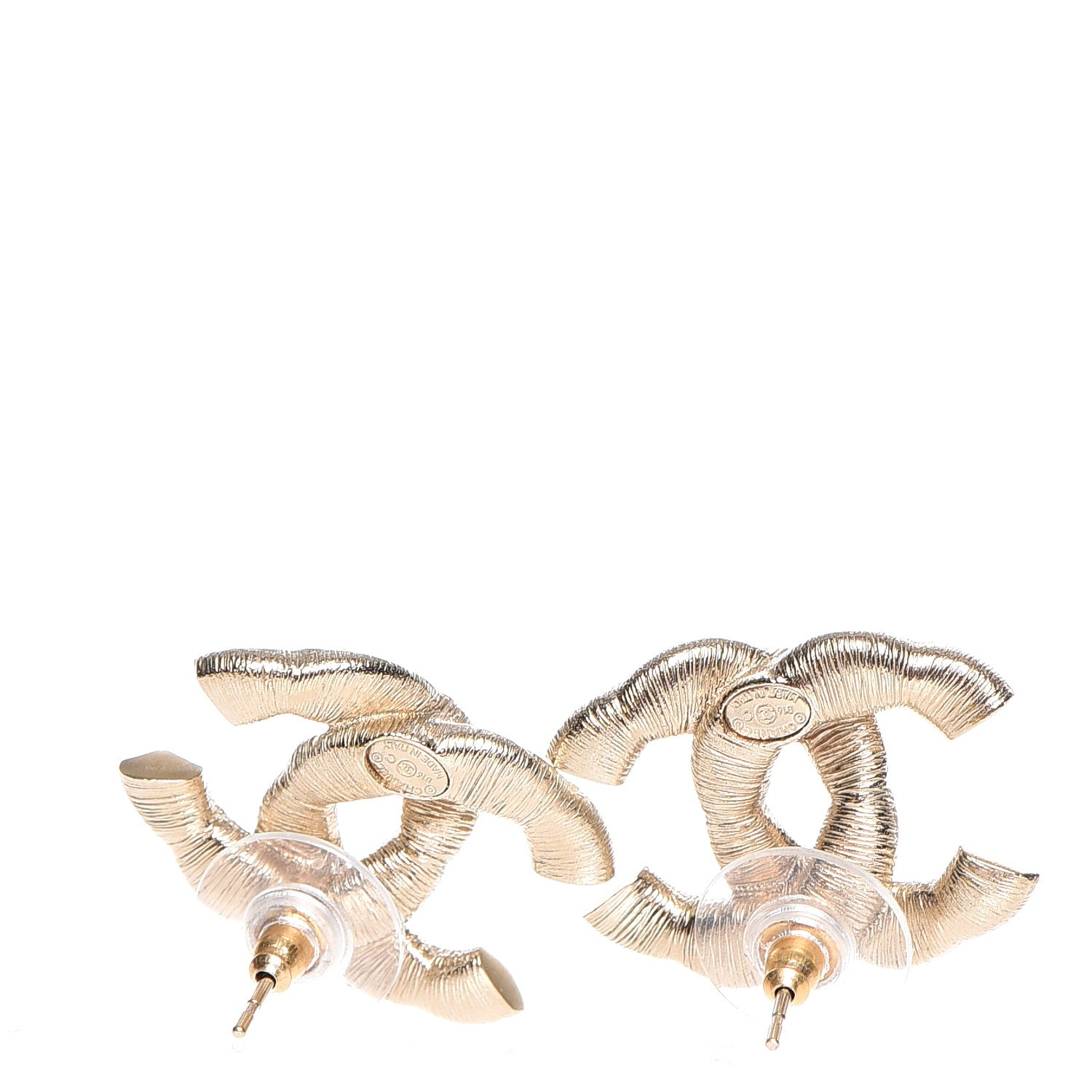 Chanel Crystal Twisted CC Earrings Light Gold Pale Pink 3 of 5