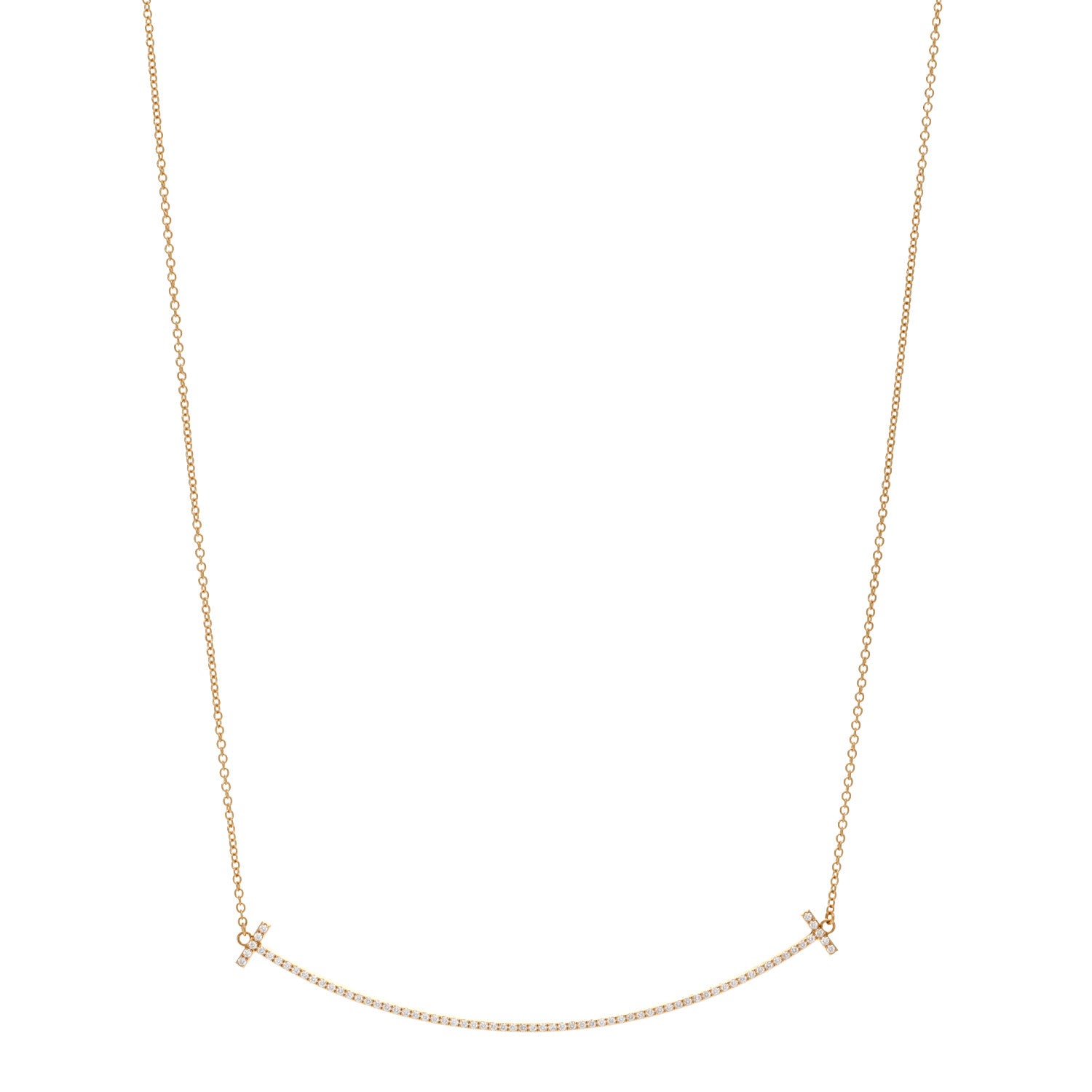 Tiffany 18K Yellow Gold Diamond Large T Smile Pendant Necklace 1 of 7