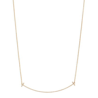Tiffany 18K Yellow Gold Diamond Large T Smile Pendant Necklace 1 of 7