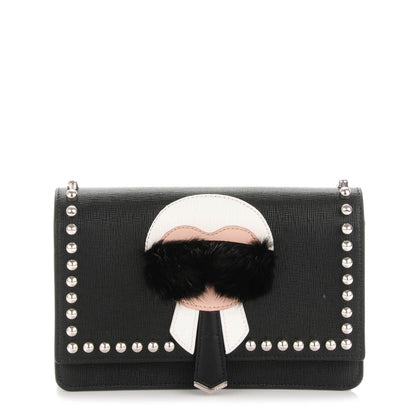 Fendi Vitello Elite Mink Fur Studded Karlito Tube Wallet on Chain Black 1 of 6