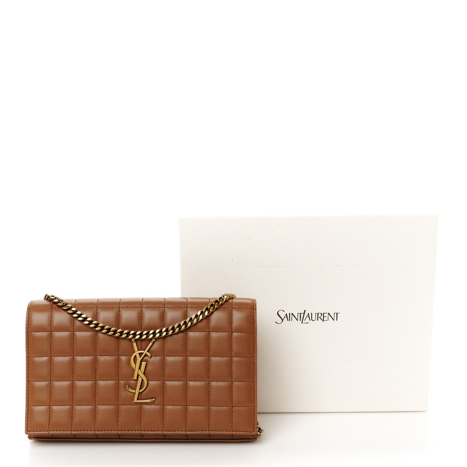 Saint Laurent Lambskin Carre Quilted Cassandre Chain Wallet Brown 12 of 12