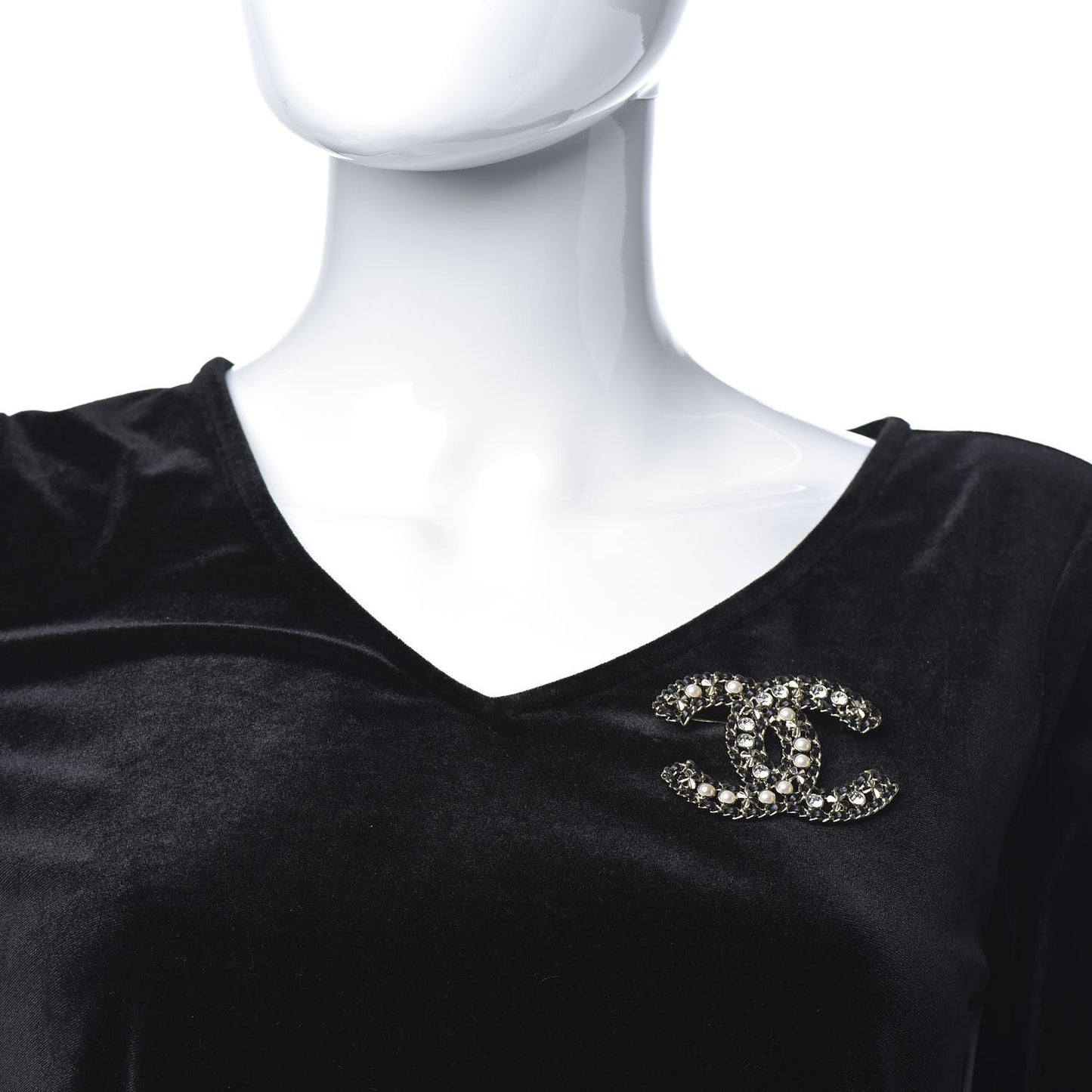 Metal Lambskin Crystal Sergeant Brooch Black Gold