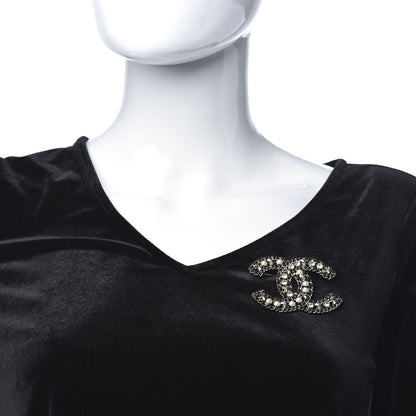 Chanel Metal Lambskin Crystal Sergeant Brooch Black Gold 2 of 5