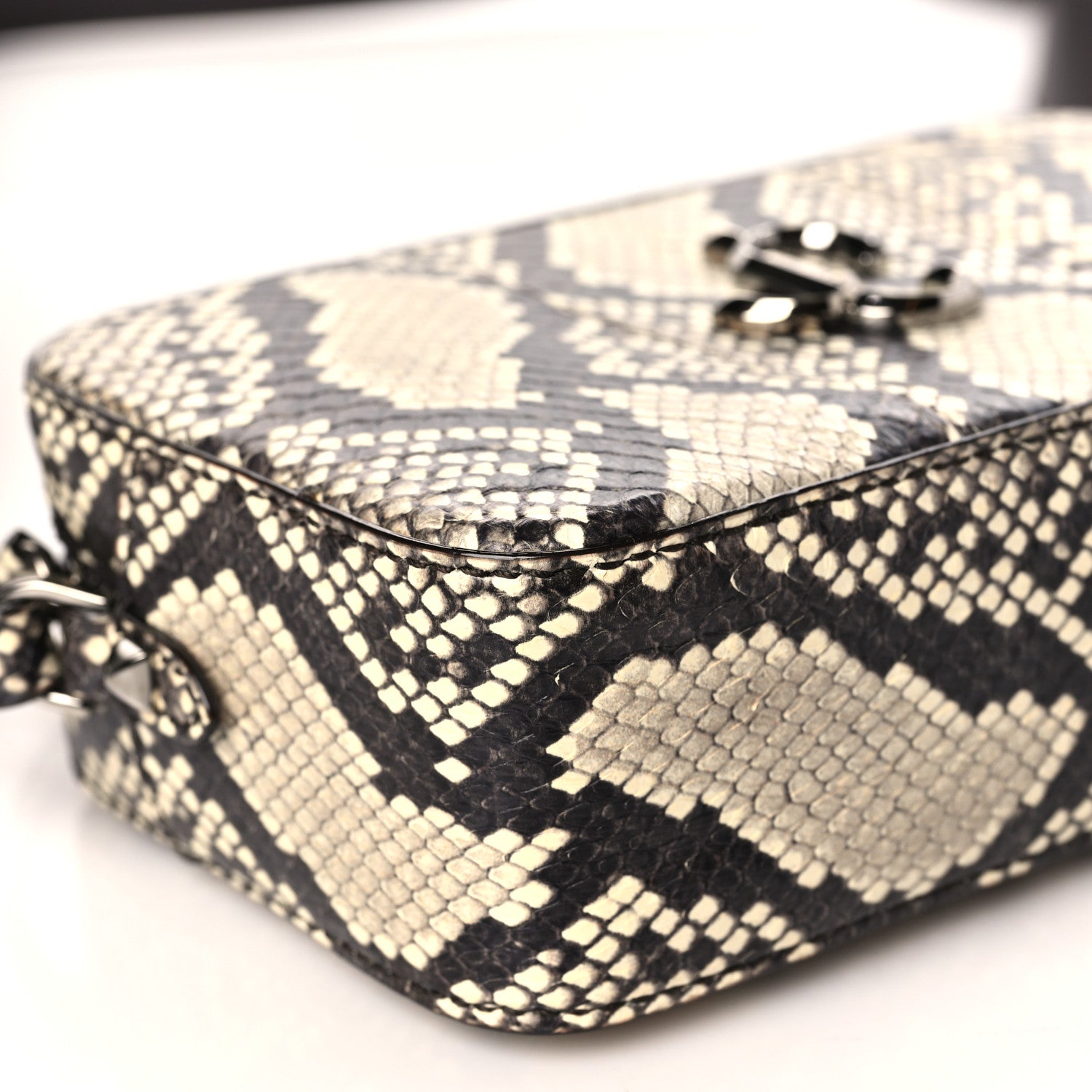 Jimmy Choo Calfskin Snakeskin Embossed Varenne JC Logo Camera Bag Neutral 7 of 8