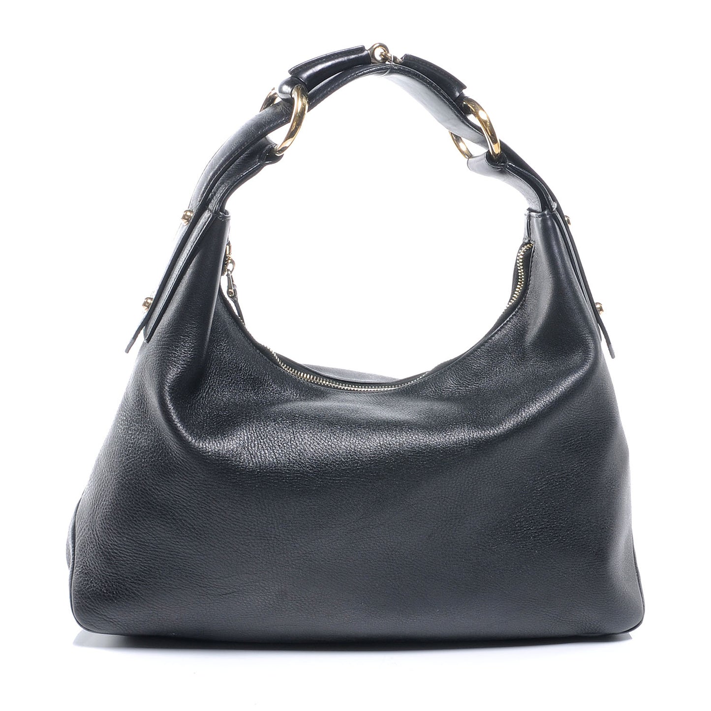 Leather Medium Horsebit Chain Hobo Black
