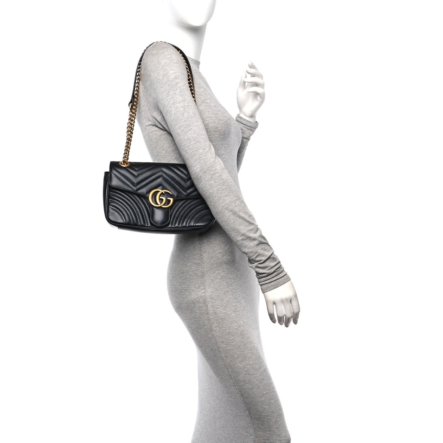 Calfskin Matelasse Small GG Marmont Shoulder Bag Black
