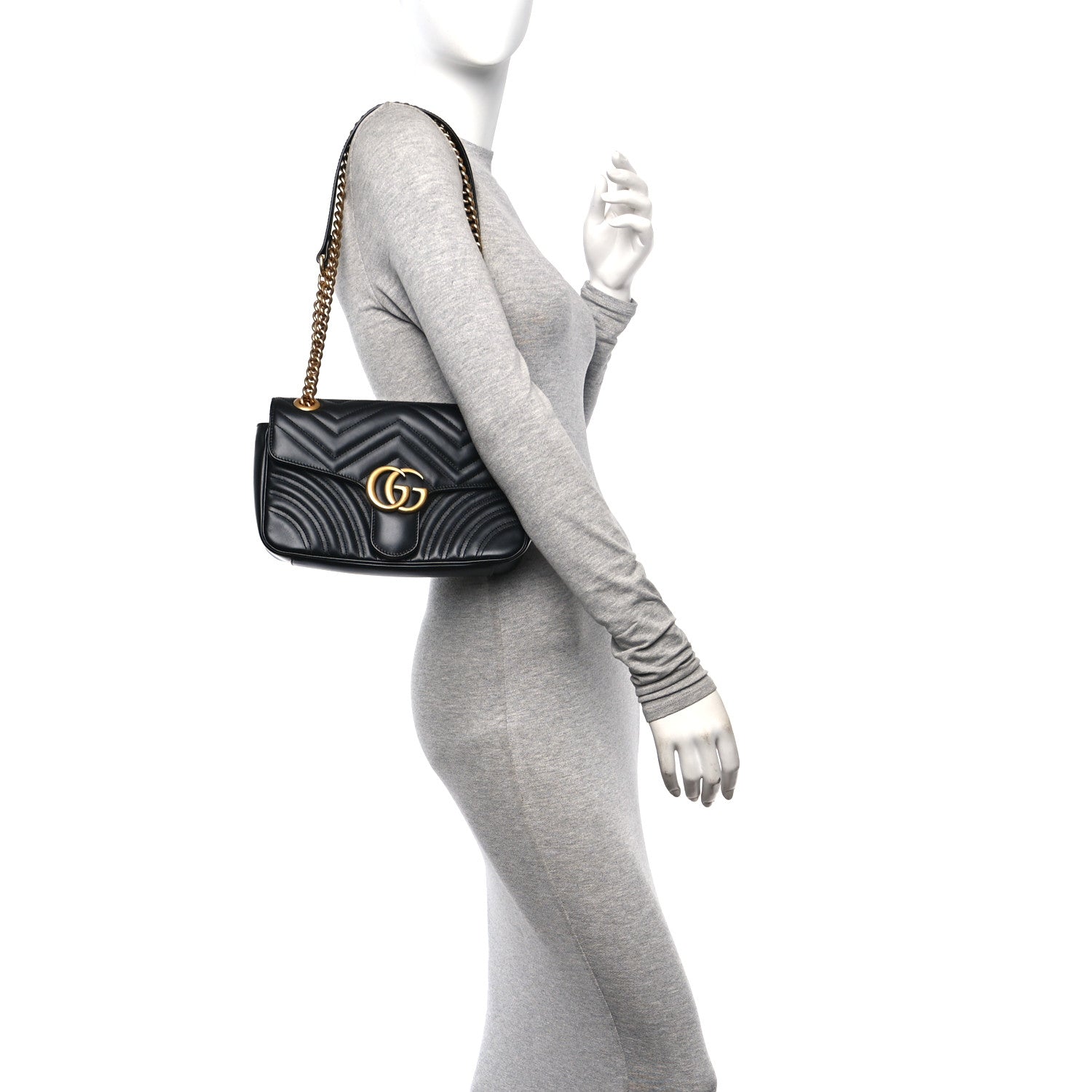 Gucci Calfskin Matelasse Small GG Marmont Shoulder Bag Black 2 of 13