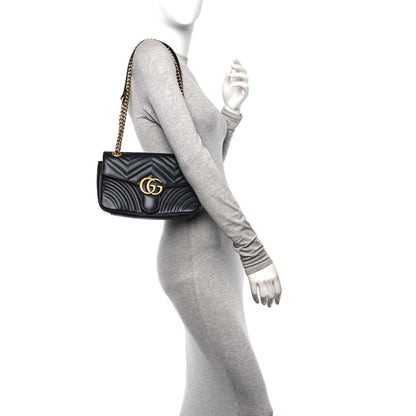 Gucci Calfskin Matelasse Small GG Marmont Shoulder Bag Black 2 of 13