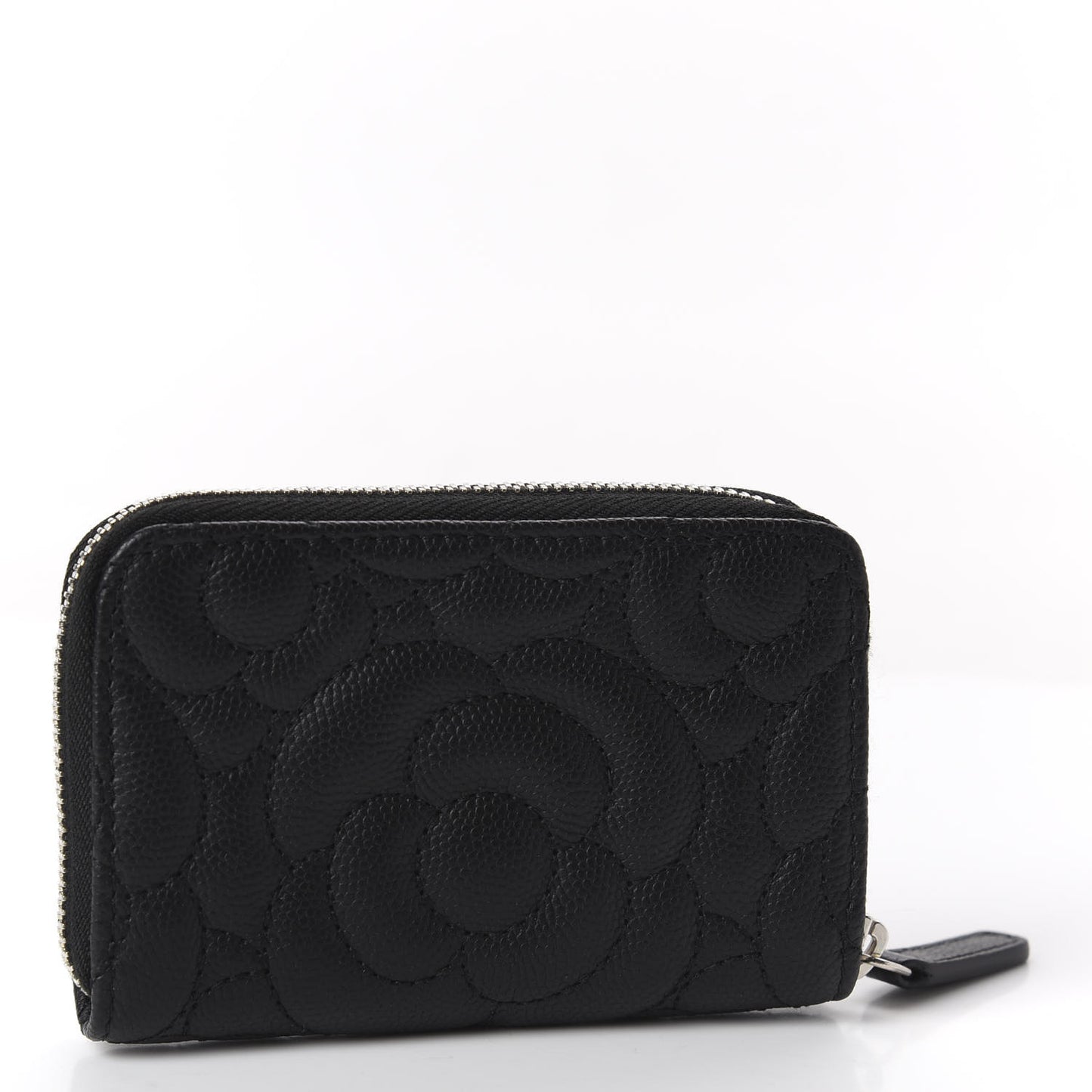 Caviar Camellia Embossed Zip Coin Purse Black