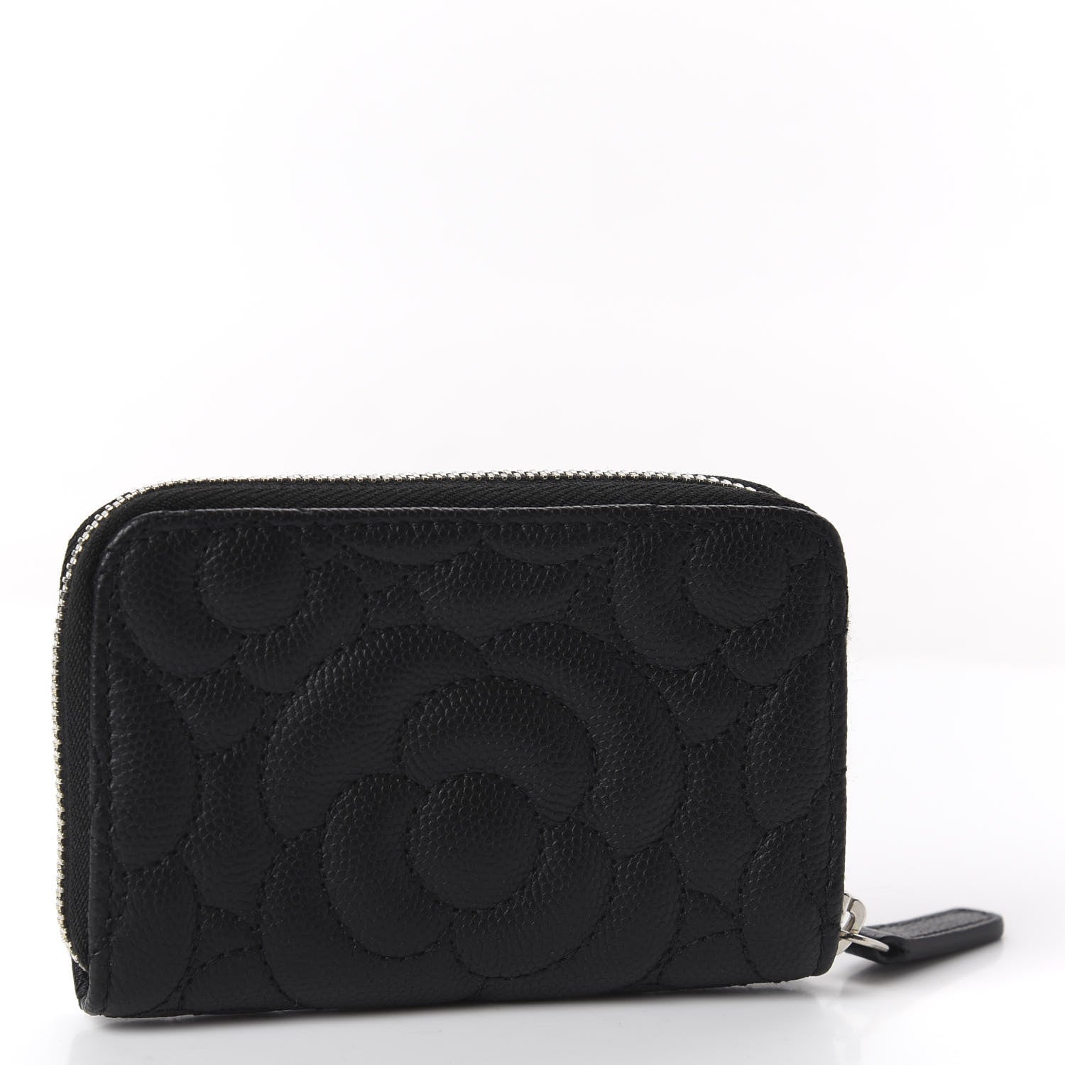 Chanel Caviar Camellia Embossed Zip Coin Purse Black 2 of 9