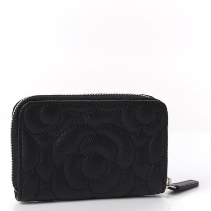 Chanel Caviar Camellia Embossed Zip Coin Purse Black 2 of 9