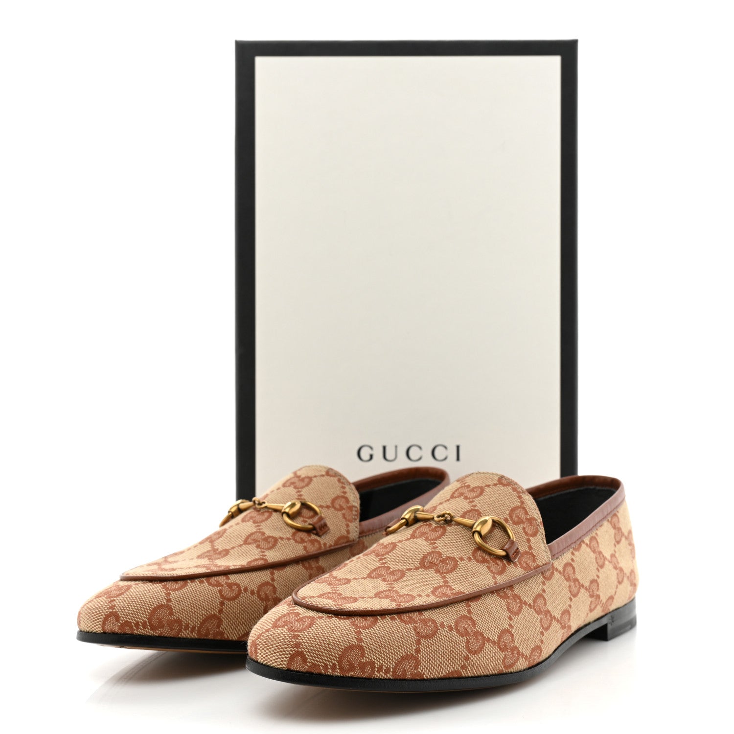 Gucci Canvas GG Monogram Horsebit Womens Jordaan Loafers 37.5 Beige Ruggine Rust 11 of 11