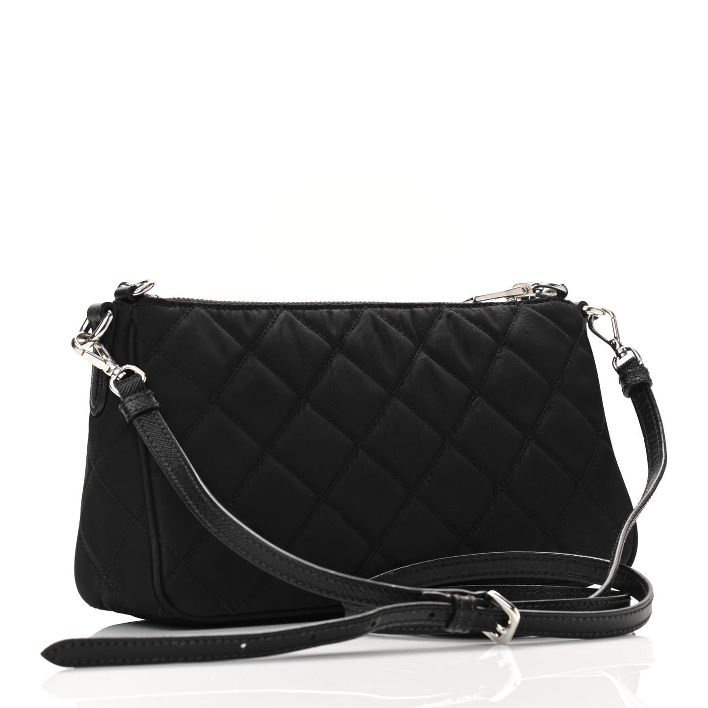 Nylon Tessuto Impuntu Quilted Crossbody Bag Black