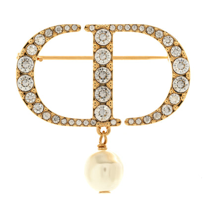 Christian Dior Crystal Pearl CD Logo Brooch Gold 1 of 4
